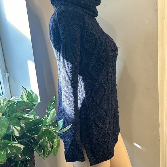 NWT Land’s End Women's Cable Knit Sweater Navy Blue Size Small Cowl Neck Style - Picture 4 of 5